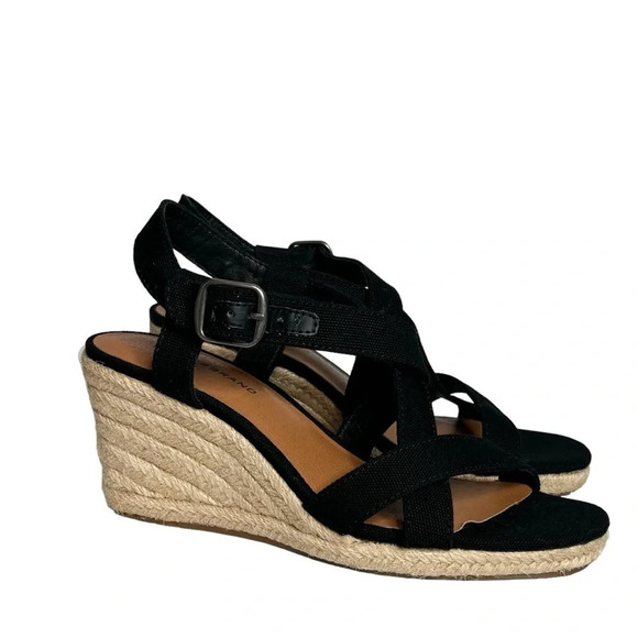 Lucky Brand | Mytila Espadrille 3” Wedges Strappy Black Denim Upper - Picture 2 of 7